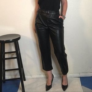 Faux Leather High-Waist Trouser Pants